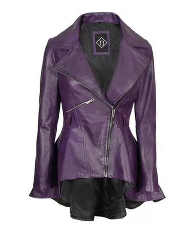Glowrexs Women’s Purple Peplum Leather Jacket