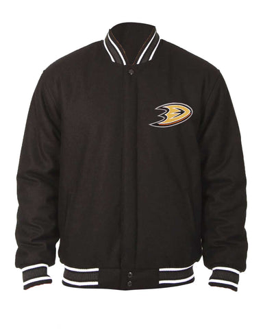 Glowrexs Anaheim Ducks Bomber Black Wool Jacket