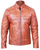 Glowrexs Men's Cafe Racer Brown Leather Jacket