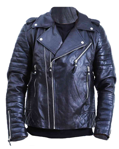 Glowrexs Mens Biker Quilted Lambskin Black Leather Jacket