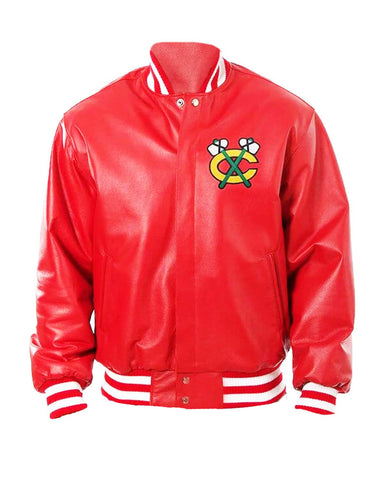 Glowrexs Chicago Blackhawks Bomber Red Leather Jacket