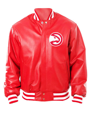 Glowrexs Atlanta Hawks Bomber Red Leather Jacket