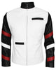 Glowrexs Men's Vintage White Leather Jacket With Stripes