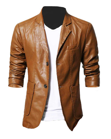 Glowrexs Casual Wear Slim Fit Brown Leather Blazer for Men