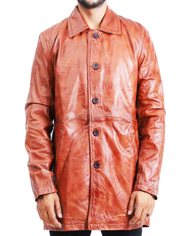 Glowrexs Men's 5 Button Brown Leather Coat