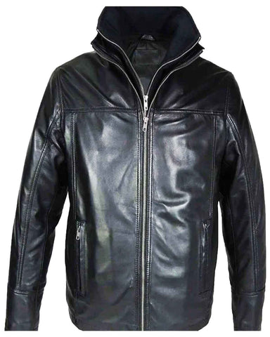 Glowrexs Men's Classic Black Real Leather Jacket