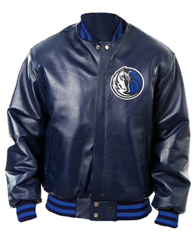 Glowrexs Dallas Mavericks Letterman Navy Blue Leather Jacket