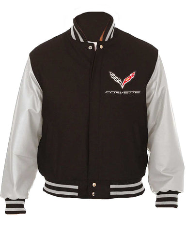 Glowrexs Corvette Embroidered Bomber Varsity Black and Grey Jacket