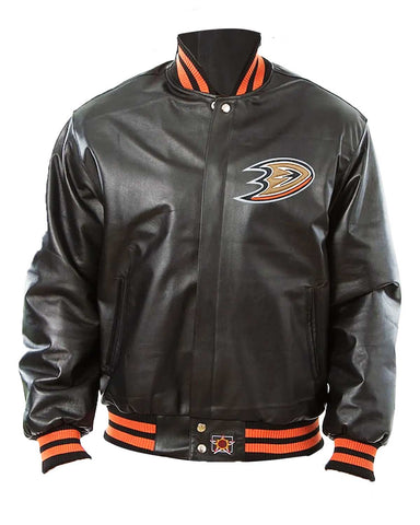 Glowrexs Anaheim Ducks Bomber Black Leather Jacket