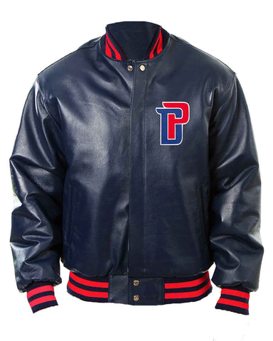 Glowrexs Detroit Pistons Letterman Navy Blue Leather Jacket