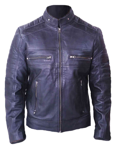 Glowrexs Men's Cafe Racer Black Leather Jacket