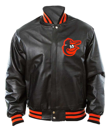 Glowrexs Baltimore Orioles Bomber Black Leather Jacket