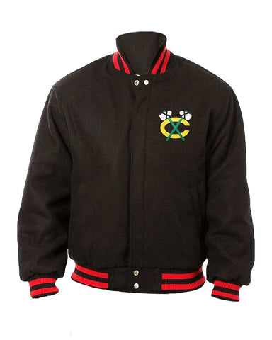 Glowrexs Chicago Blackhawks Bomber Black Wool Jacket