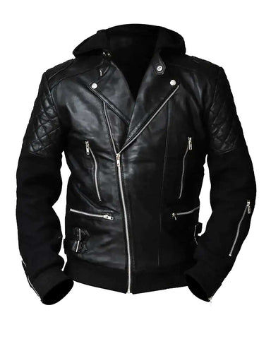 Glowrexs Chris Brown Black Motorcycle Jacket with Hood