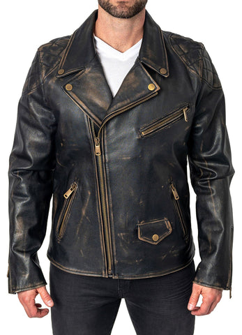 Mens Distressed Black Biker Leather Jacket