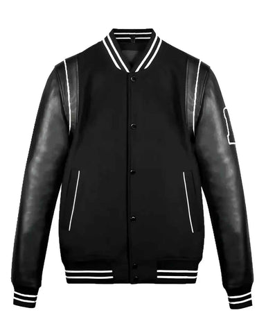 Glowrexs Men’s Black Varsity Jacket With White Line