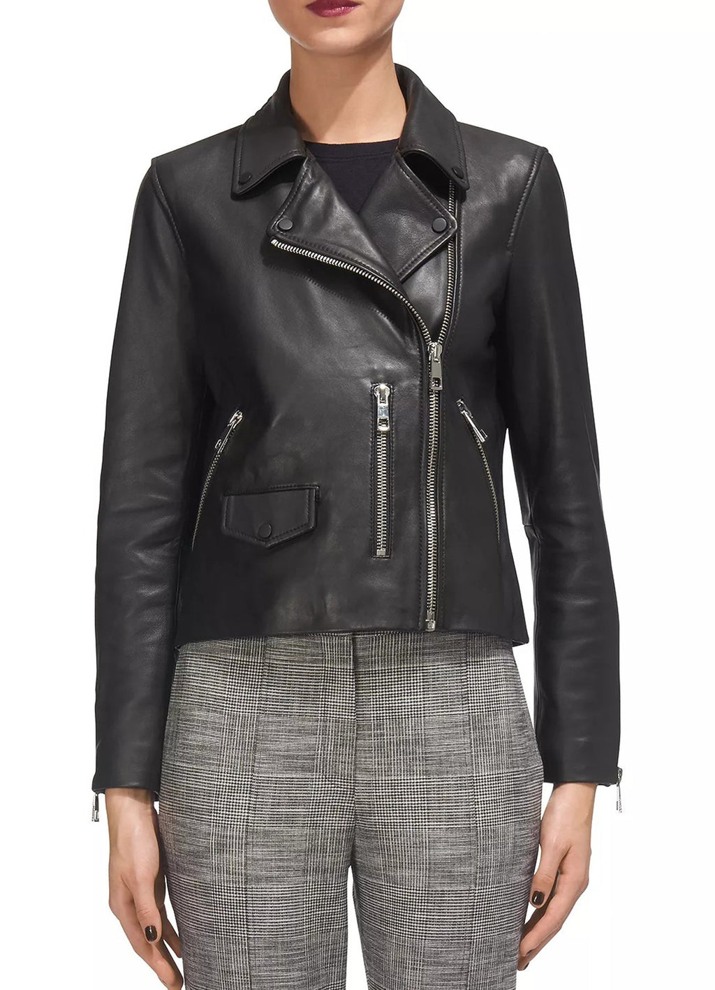 Womens Smooth Black Biker Leather Jacket