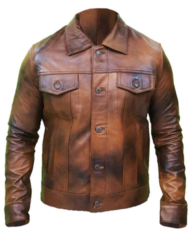 Glowrexs Men's Vintage Classic Leather Trucker Jacket