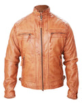Glowrexs Men's Tan Biker Fashion Slim Fit Pure Leather Jacket