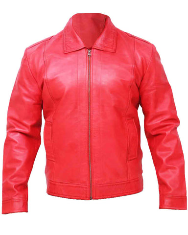 Glowrexs Men's Vintage Distressed Red Leather Jacket