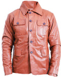 Glowrexs Men's Tan Brown Leather Coat