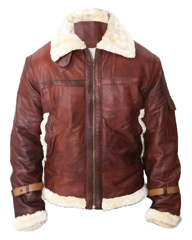 Glowrexs B3 Bomber Aviator Shearling Maroon Men's Leather Jacket