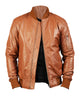 Glowrexs Men’s MA-1 Brown Leather Flight Bomber Jacket