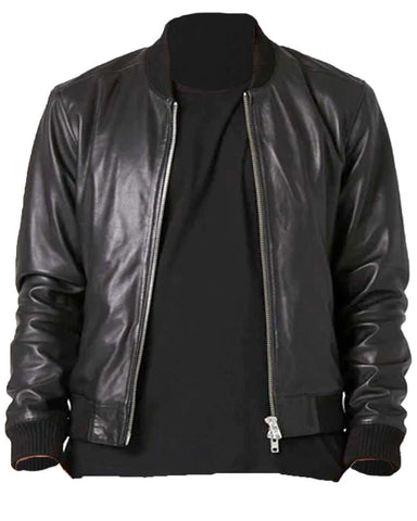 Glowrexs Men’s Black Bomber Leather Jacket