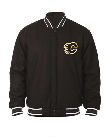 Glowrexs Calgary Flames Bomber Black Wool Jacket