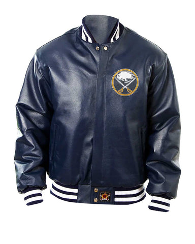 Glowrexs Buffalo Sabres Navy Blue Bomber Leather Jacket