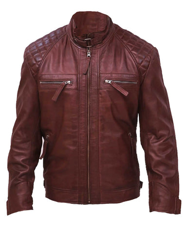 Glowrexs Quilted Men's Dark Brown Vintage Moto Riding Leather Jacket