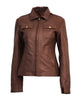 Glowrexs Chloe Price Brown Leather Cropped Jacket