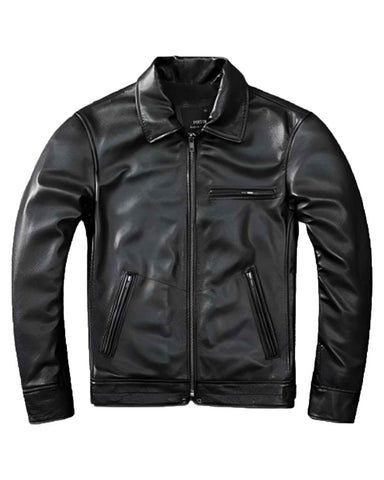 Glowrexs Men Biker Black Leather Jacket
