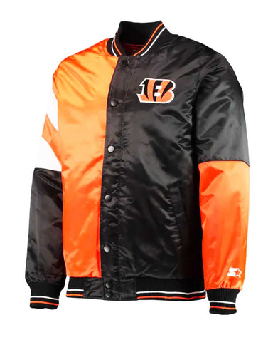 Glowrexs Cincinnati Bengals Starter Satin Black and Orange Jacket