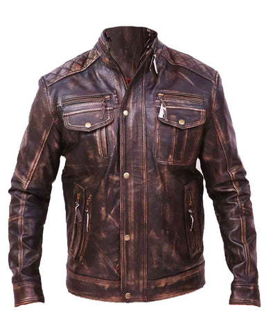 Glowrexs Abracci Cafe Racer Classic Vintage Biker Men's Genuine Leather Jacket