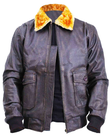 Glowrexs Men's Flight Aviator Bomber Brown Leather Jacket