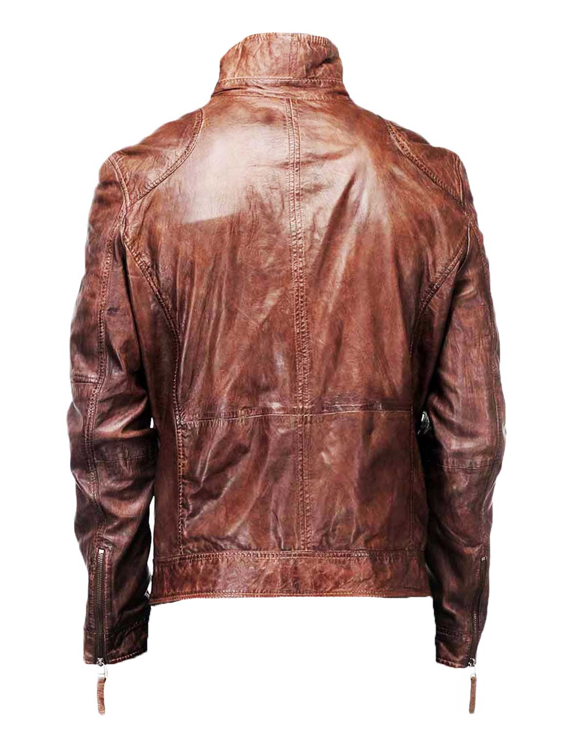Glowrexs Mens Biker Coffee Brown Distressed Leather Jacket