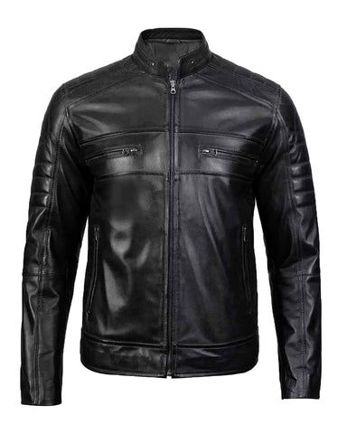 Glowrexs Men’s Black Classic Cafe Racer Leather Jacket