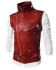 Glowrexs Men’s Asymmetrical Slim Fit Motorcycle Red Leather Vest