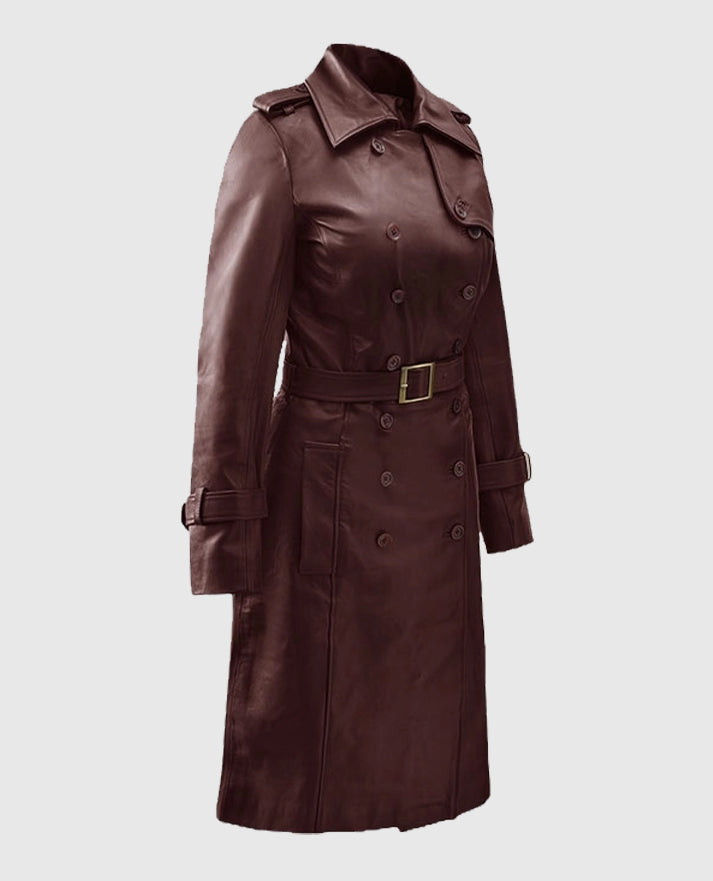 Women's Wax Halcon Soft Maroon Leather Trench Coat