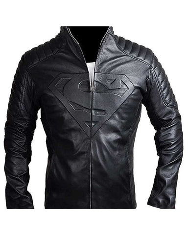 Glowrexs Superman Men's Genuine Black Leather Jacket