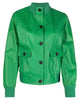 Glowrexs Womens Buttoned Green Leather Jacket