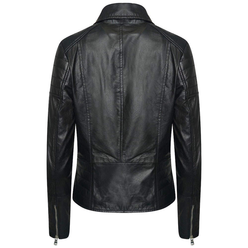 Glexo Women’s Real Leather Jacket with Ribbed Shoulders