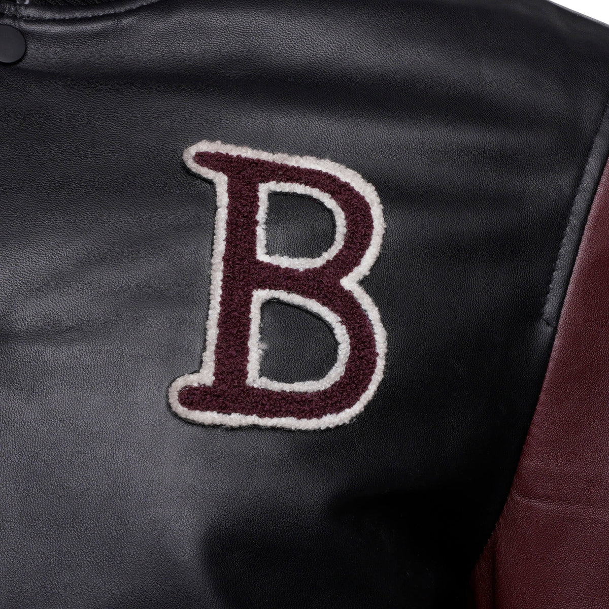 Black and Maroon Men’s Real Leather Varsity Jacket