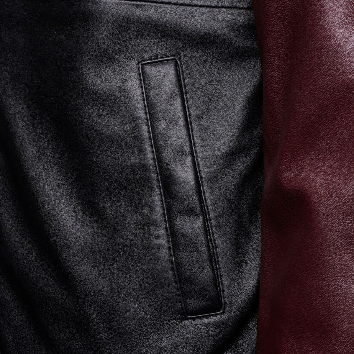 Black and Maroon Men’s Real Leather Varsity Jacket