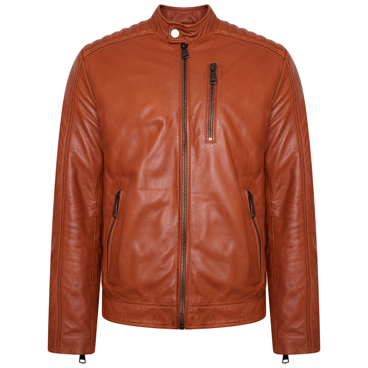 Men’s Tan Chrome-Free Leather Racer Jacket