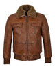 Mens Brown Fur Shearling Collar Bomber Leather Jacket