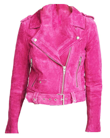 Glowrexs Chucky Alyvia Alyn Lind Pink Suede Moto Jacket