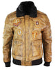 Glowrexs Men’s Aviator Tan Bomber Jacket With Patches