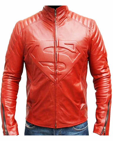 Glowrexs Superman S Logo Justice League Men's Red Leather Jacket